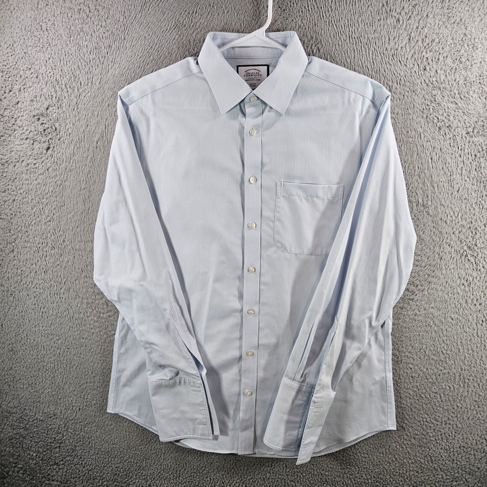 Charles Tyrwhitt Mens 16.5 34 Light Blue Non-Iron Slim Fit French Cuff Shirt MRG